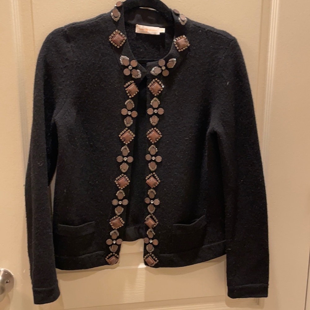Tory Burch wood bead embellished cardigan, small